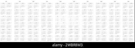 Ensemble de calendriers mensuels pour les années 2021 - 2030. La semaine commence le lundi. Bloc de mois en six rangées et deux colonnes disposition verticale. Design minimaliste simple et mince. Illustration vectorielle. Illustration de Vecteur