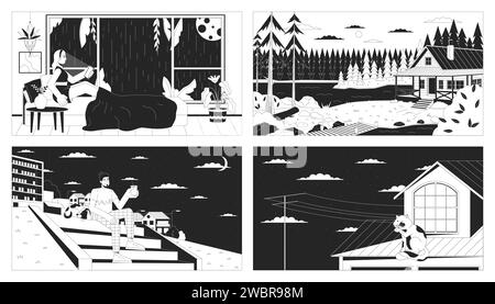 Jeu de papiers peints Lofi noir et blanc pour adultes de loisirs Illustration de Vecteur