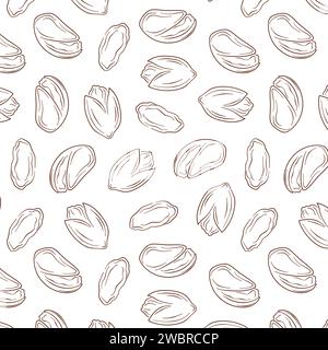 Pistaches de motif sans couture dans le style d'art de ligne. Conception d'écrous dessinés à la main pour menu, paquet, magasin d'alimentation. Illustration vectorielle sur fond blanc. Illustration de Vecteur