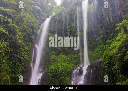 Vue aérienne de la cascade de Sekumpul sur l'île de Bali, Indonésie Banque D'Images