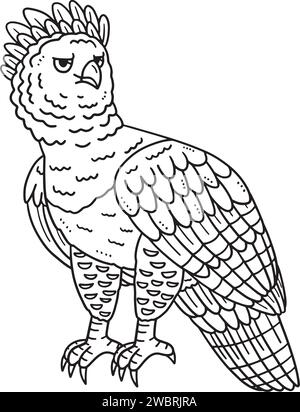 Page de coloriage isolée Harpy Eagle Bird pour les enfants Illustration de Vecteur