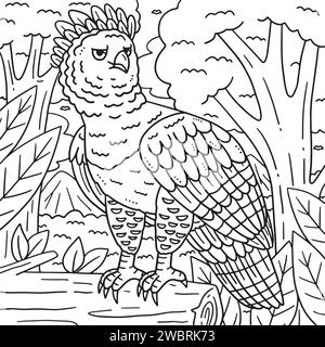 Harpy Eagle Bird Coloriage page pour les enfants Illustration de Vecteur