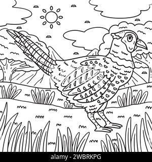 Page de coloriage d'oiseau Pheasant commun pour les enfants Illustration de Vecteur