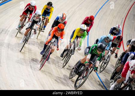 Apeldoorn, pays-Bas. 12 janvier 2024. APELDOORN, PAYS-BAS - 12 JANVIER : Marit Raaijmakers lors du jour 3 des Championnats d'Europe UEC Track Elite 2024 à Omnisport le 12 janvier 2024 à Apeldoorn, pays-Bas. (Photo de Rene Nijhuis/Agence BSR) crédit : Agence BSR/Alamy Live News Banque D'Images