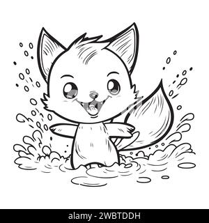 Un petit joli vecteur foxy puéril sourire. Illustration vectorielle pour livre de coloriage Illustration de Vecteur