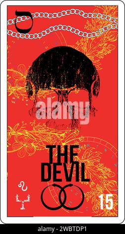 Carte de tarot égyptien numéro sept, appelé le char. Ancien char de guerre avec des chevaux. Égyptien Illustration de Vecteur