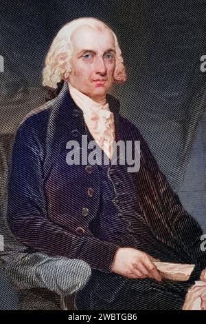 James Madison 1751-1836, Vierter Präsident der Vereinigten Staaten 1809-17, Nach einem Gemälde von Alonzo Chappel, Historisch, digital restaurerte Reproduktion von einer Vorlage aus dem 19. Jahrhundert, Date d'enregistrement non indiquée Banque D'Images