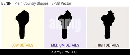 Bénin - forme de pays simple. Cartes détaillées basses, moyennes et hautes du Bénin. Illustration vectorielle EPS8. Illustration de Vecteur