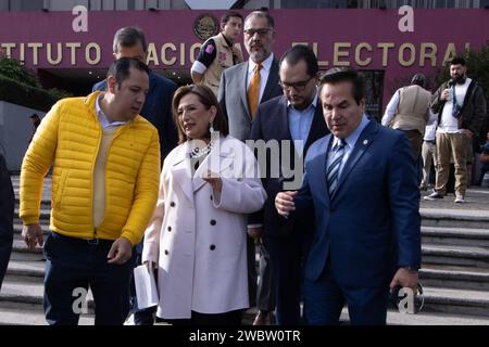 Non exclusif : 11 janvier 2024. Mexico, Mexique : Xóchitl Gálvez, pré-candidat à la présidence du Mexique, assiste à l'Inst électorale nationale Banque D'Images