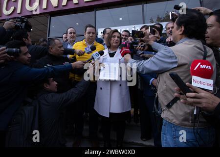 Non exclusif : 11 janvier 2024. Mexico, Mexique : Xóchitl Gálvez, pré-candidat à la présidence du Mexique, assiste à l'Inst électorale nationale Banque D'Images