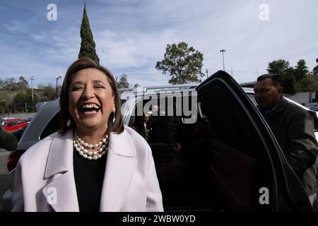 Non exclusif : 11 janvier 2024. Mexico, Mexique : Xóchitl Gálvez, pré-candidat à la présidence du Mexique, assiste à l'Inst électorale nationale Banque D'Images