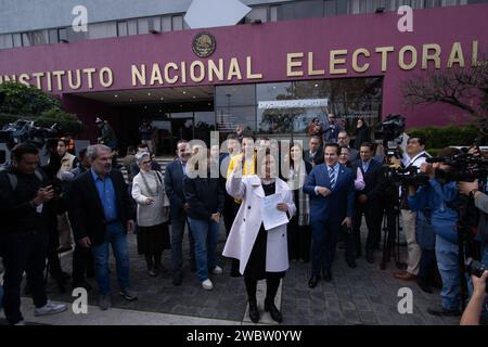 Non exclusif : 11 janvier 2024. Mexico, Mexique : Xóchitl Gálvez, pré-candidat à la présidence du Mexique, assiste à l'Inst électorale nationale Banque D'Images