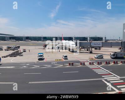 Turkish Airlines Airbus A330-303 TC-LNF à l'aéroport IST d'Istanbul dans le quartier d'Arnavutkoy à Istanbul, Turquie. Banque D'Images