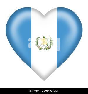 Bouton coeur drapeau Guatemala isolé sur blanc avec chemin de détourage Banque D'Images