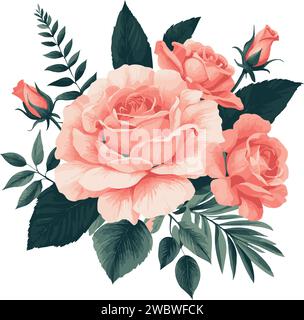 Belle et belle bouquet de roses aquarelle. Art vectoriel Illustration de Vecteur