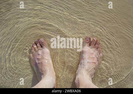 Vue de dessus des pieds d'un homme dans une piscine. Banque D'Images