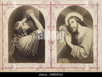 Production photographique de (vraisemblablement) une estampe avec une croix -portant Christ, c. 1850 - c. 1870 photographie partie de l'album avec des photos de sites et de paysages en Angleterre et de l'art. Papier anglais. Support photographique impression à l'albumine portant la croix : Christ portant la croix, seul ou avec l'aide d'autres (par exemple Simon le Cyrénien) Banque D'Images