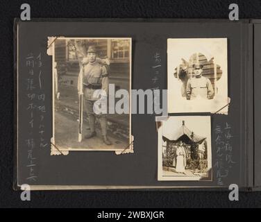 Trois portraits de soldats japonais inconnus, Anonyme, 1937 - 1941 photographie ces photos font partie d'un album. baryta papier gélatine argentique imprime le soldat ; la vie du soldat. personne historique anonyme représentée Banque D'Images