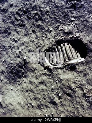 Première empreinte humaine à la surface de la lune lors de la mission spatiale Apollo 11, Johnson Space Center, NASA, 21 juillet 1969 Banque D'Images