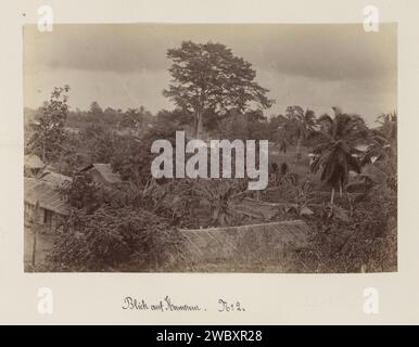 Vue des environs d'un bâtiment gouvernemental au Cameroun, anonyme, 1899 photographie photo 2 d'un panorama de 4. Partie de l'album photo avec des enregistrements du Cameroun vers 1899. Cameroun support photographique albumen print forêt, bois. Perspective de village, silhouette de village Cameroun Banque D'Images