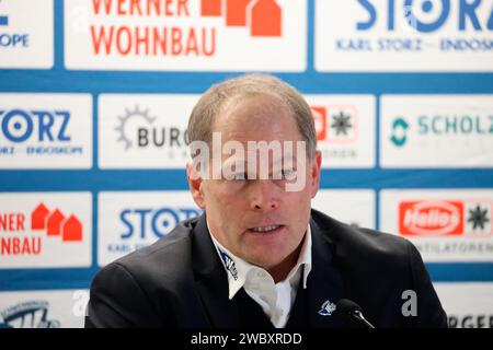 Villingen Schwenningen, Deutschland. 12 janvier 2024. Steve Walker (SERC Wild Wings) BEI der Pressekonferenz, PK nach dem Spiel der DEL 23-24, 37. Sptg. : Schwenninger Wild Wings vs Düsseldorfer EG (DEG) crédit : dpa/Alamy Live News Banque D'Images