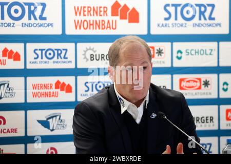 Villingen Schwenningen, Deutschland. 12 janvier 2024. Steve Walker (SERC Wild Wings) BEI der Pressekonferenz, PK nach dem Spiel der DEL 23-24, 37. Sptg. : Schwenninger Wild Wings vs Düsseldorfer EG (DEG) crédit : dpa/Alamy Live News Banque D'Images