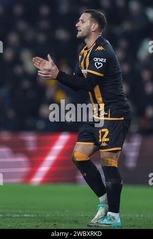 Hull, Royaume-Uni. 12 janvier 2024. Billy Sharp de Hull City applaudit ses coéquipiers lors du match de championnat Sky Bet Hull City vs Norwich City au MKM Stadium, Hull, Royaume-Uni, le 12 janvier 2024 (photo de Mark Cosgrove/News Images) à Hull, Royaume-Uni le 1/12/2024. (Photo de Mark Cosgrove/News Images/Sipa USA) crédit : SIPA USA/Alamy Live News Banque D'Images