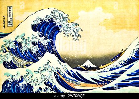 La Grande vague au large de Kanagawa, 1831 par l'artiste Hokusai, Katsushika (1760-1849) Japonais. Illustration de Vecteur