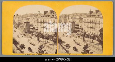 Vue de la porte Saint-Martin et du boulevard Saint-Martin à Paris, Anonyme, c. 1850 - c. 1880 stéréographie support photographique de Paris. porte de ville imprimée en carton à l'albumine. traction animale, véhicule tiré par des animaux (transport, etc.). rue porte Saint-Martin. Boulevard Saint-Martin Banque D'Images