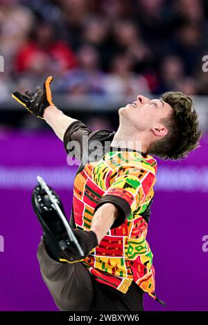 Lukas BRITSCHGI (SUI), lors du Men Free Skating, aux Championnats d'Europe de patinage artistique ISU 2024, à l'algiris Arena, le 12 janvier 2024 à Kaunas, Lituanie. Crédit : Raniero Corbelletti/AFLO/Alamy Live News Banque D'Images