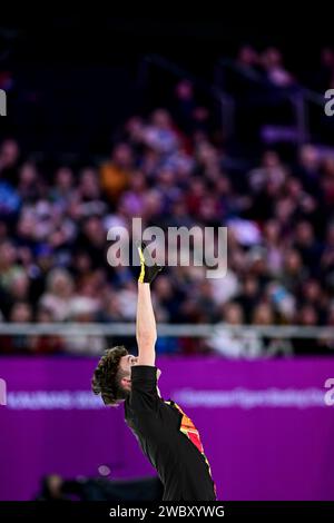 Lukas BRITSCHGI (SUI), lors du Men Free Skating, aux Championnats d'Europe de patinage artistique ISU 2024, à l'algiris Arena, le 12 janvier 2024 à Kaunas, Lituanie. Crédit : Raniero Corbelletti/AFLO/Alamy Live News Banque D'Images