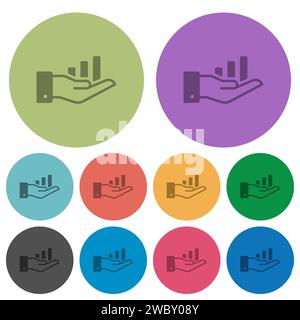 Graphique à la main des icônes plates plus foncées sur fond rond de couleur Illustration de Vecteur