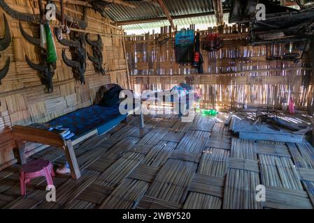 Cabane traditionnelle en bambou dans Lazu Village, Arunachal Pradesh, Inde Banque D'Images