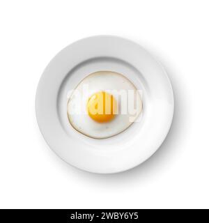 Vecteur réaliste 3d oeuf frit sur une assiette de plat gros plan isolé dans la vue de dessus. Modèle de conception d'oeufs brouillés, oeuf frit ou omelette, petit déjeuner Illustration de Vecteur