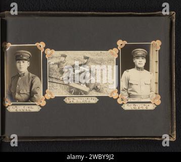 Trois portraits de soldats japonais inconnus, au milieu d'une action militaire, Anonyme, c. 1930 - c. 1940 photographie ces photos font partie d'un album. Korea Baryta Paper. papier gélatine argent imprimé personne historique anonyme représentée. armes à feu : fusil. le soldat ; la vie du soldat Banque D'Images