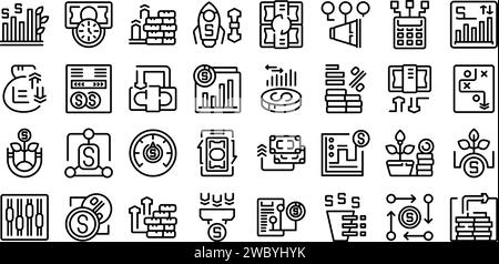 Les icônes ROI définissent le vecteur de contour. Augmenter le prix. Économie de budget Illustration de Vecteur