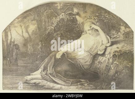 Portrait d'une femme en tête engloutie le long du front de mer, Eduard Isaac Asser, d'après Edouard Taurel, c. 1855 photographie reproduction photographique d'un tirage de C.E. Taurel sur le tableau Meming of Jozef Israëls Amsterdam paper. support photographique. Carton papier salé imprimé personnes historiques - BB - femme Banque D'Images