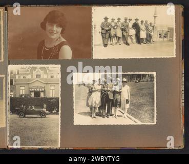 Compagnies et portrait, anonyme, c. 1900 - c. 1926 photographie Magazine d'album avec des photos d'une compagnie, vraisemblablement sur le boulevard de Scheveningen. Aussi un portrait d'une jeune femme et d'une entreprise dans une voiture devant l'Hôtel d'Orange sur le Gevers Deynootweg à Scheveningen. Partie de l'album photo d'une famille néerlandaise inconnue ayant des liens au Suriname et aux Indes orientales néerlandaises (2). Carton Scheveningen. support photographique tirage argentique sur gélatine homme adulte. femme adulte. automobile. Hôtel, hôtellerie, inn Scheveningen Banque D'Images