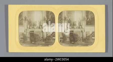 Salon de musique de l'Impératrice au Palais de Compiègne, France, L.B., 1855 - 1875 stéréographie tissulaire support photographique Compiègne. papier. impression albumine carton / salon perforant, 'salon'. Intérieur  représentation d'un immeuble Château de Compiègne Banque D'Images