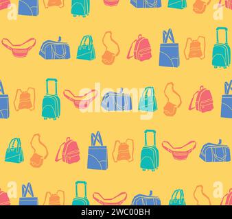 Modèle sans couture coloré de sacs style plat Vector Illustration avec fond jaune 3600 x 3200 pixels Illustration de Vecteur