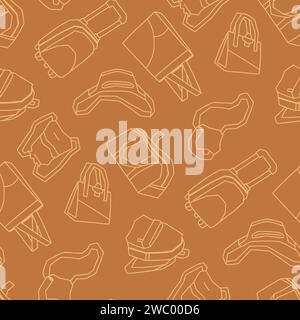 Modèle sans couture de sacs Flat Outline style Vector Illustration fond brun 3600 x 3600 pixels Illustration de Vecteur