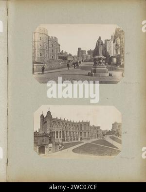 Château de Windsor avec la statue de la reine Victoria (Monument du Jubilé) sur la droite, en 1887 ou après - c. 1910 photographie partie de l'album de voyage avec des sites en Angleterre, Suisse, France et Allemagne. Journal de Londres. support photographique palais de tirage d'albumen. Monument, statue Windsor. Château de Windsor Banque D'Images