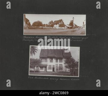 Panorama de l'intersection de Utrechtsestraat et Rinocerosgracht (côté sud) à Batavia avec une maison d'antan, Anonymous, v. 1920 photographie partie de Reisalbum avec des photos de Batavia. Papier Batavia. support photographique rue (+ ville(-scape) avec chiffres, personnel). Perspective de la ville, panorama de la ville, silhouette de la ville Batavia. Indes orientales néerlandaises, les Banque D'Images