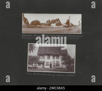 Extérieur d'une maison vieille-hollandaise à l'intersection de la Utrechtsestraat et Rinocerosgracht (côté sud) à Batavia, Anonyme, v. 1920 photographie partie de Reisalbum avec des photos de Batavia. Papier Batavia. support photographique perspective de ville, panorama de ville, silhouette de ville. villa Batavia. Indes orientales néerlandaises, les Banque D'Images