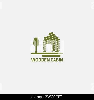 Le logo de la cabine est fait de bois et l'arbre à côté et il est vert. Illustration de Vecteur