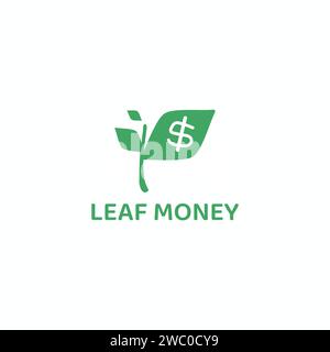 Logo de feuille verte avec espace négatif de monnaie. Illustration de Vecteur