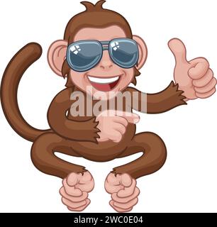 Monkey Sunglasses dessin animé Thumbs Up Pointing Illustration de Vecteur