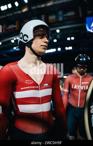 Apeldoorn, pays-Bas. 12 janvier 2024. Photo par Alex Whitehead/SWpix.com - 12/01/2024 - Cyclisme - Championnats d'Europe UEC Track Elite 2024 - Omnisport, Apeldoorn, pays-Bas - course à gratter masculine - Tobias Hansen du Danemark crédit : SWpix/Alamy Live News Banque D'Images