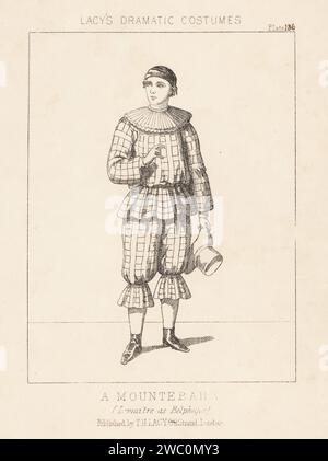 L'acteur et dramaturge français Frederick Lemaitre dans le rôle de Belphégor dans la pièce paillasse (ou Belphegor the Mountebank) d'Adolphe d'Ennery, Adelphi Theatre, Londres, 1851. En casquette, col roulé, tunique à carreaux et pantalon, tenant un chapeau. Lithographie de Thomas Hailes Lacy's Male costumes, Historical, National and Dramatic in 200 plates, Londres, 1865. Lacy (1809-1873) était un acteur, dramaturge, directeur de théâtre et éditeur britannique. Banque D'Images