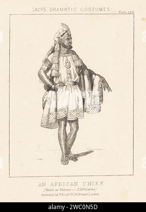 Le chanteur français d'opéra baryton Jean-Baptiste Faure dans le rôle du chef africain Nelusco dans l'Africaine de Giacomo Meyerbeer, Opéra de Paris, 1865. En blackface portant turban, tunique, châle et sandales. Lithographie de Thomas Hailes Lacy's Male costumes, Historical, National and Dramatic in 200 plates, Londres, 1865. Lacy (1809-1873) était un acteur, dramaturge, directeur de théâtre et éditeur britannique. Banque D'Images